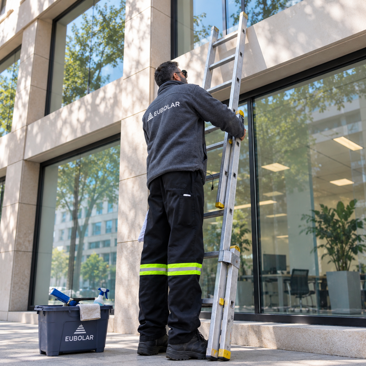 Limpieza de cristales y mamparas en oficinas de Badalona