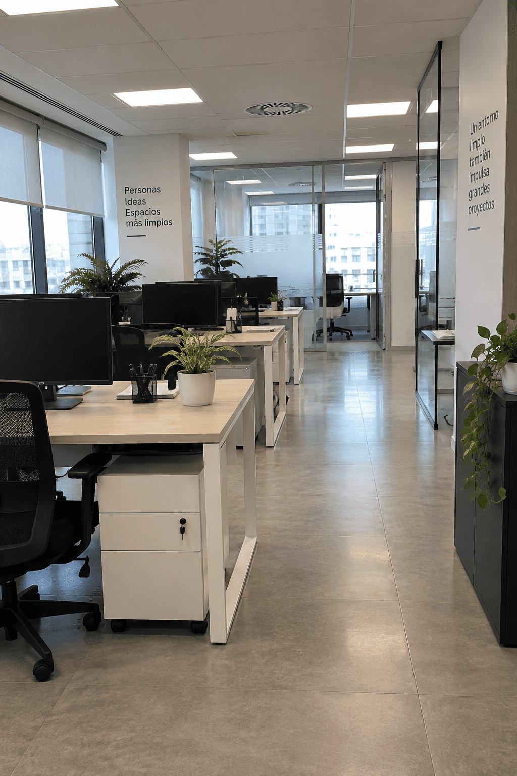 Oficina limpia tras servicio de limpieza de oficinas en Barcelona